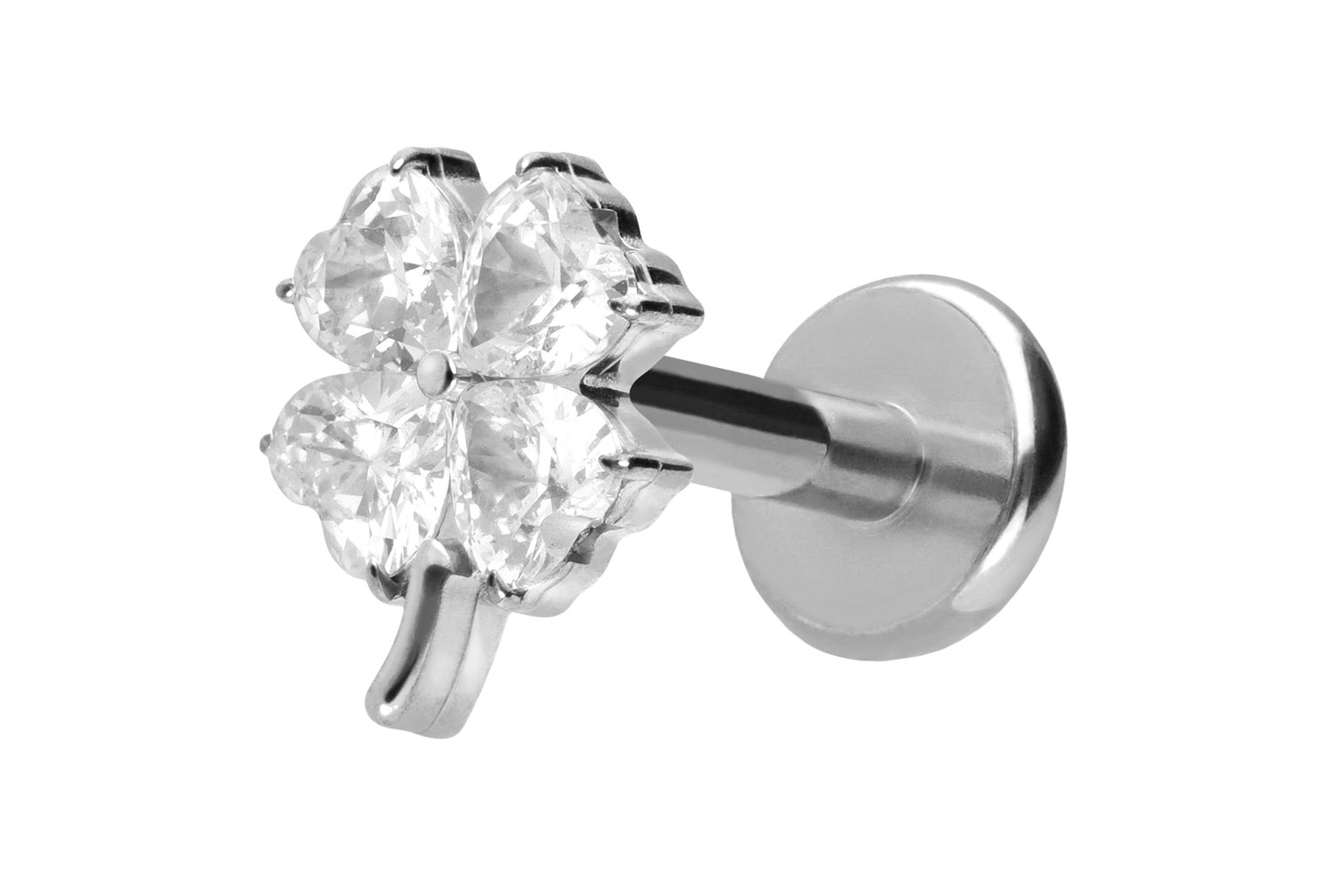 Titan Labret Piercing mit Push Fit KRISTALLKLEEBLATT